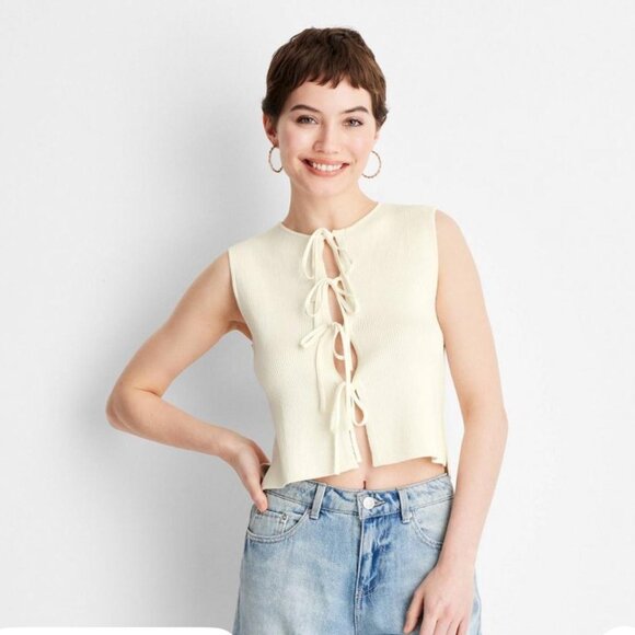 Sweaters - Women's Sleeveless Tie-Front Bow Sweater
